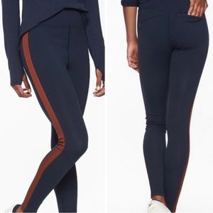 Athleta Track Tux Navy w/ Brown Stripe Legging Pockets Sz S